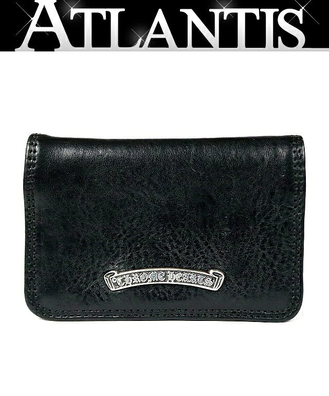 CHROME HEARTS Grommet Card Holder Black Leather Silver Card Case