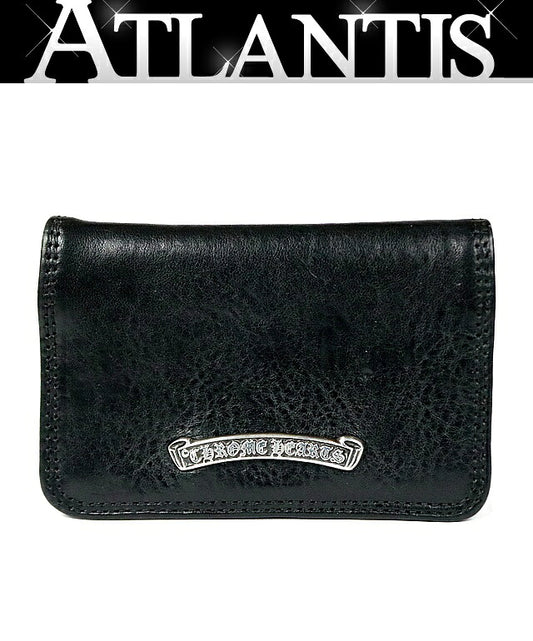CHROME HEARTS Grommet Card Holder Black Leather Silver Card Case