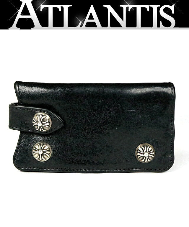 CHROME HEARTS Cross Button Key Case Leather Black