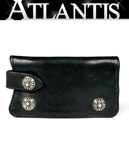CHROME HEARTS Cross Button Key Case Leather Black
