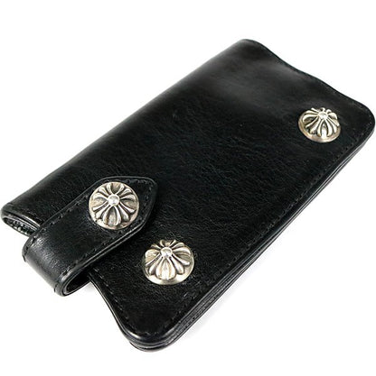 CHROME HEARTS Cross Button Key Case Leather Black