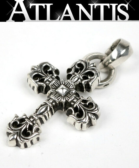 CHROME HEARTS XS Filigree Cross Pendant Charm Silver