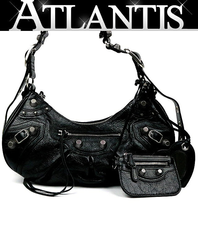 BALENCIAGA Le Cagole S Leather Shoulder Bag Black