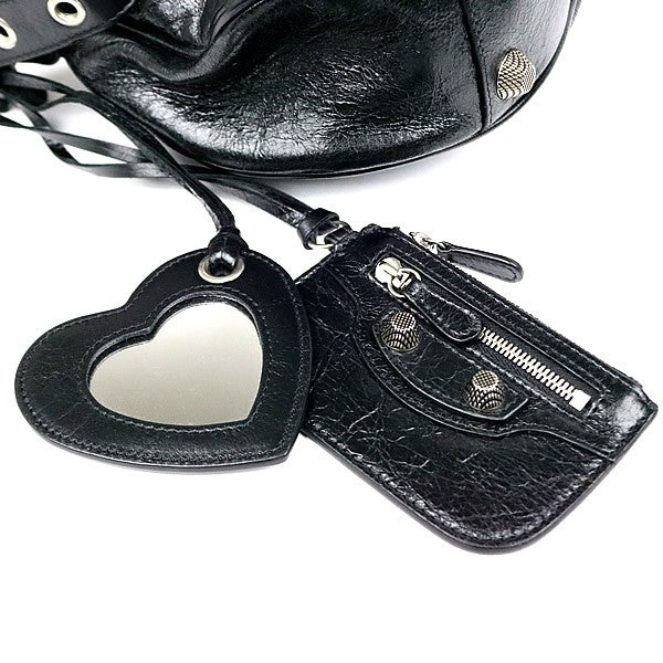 BALENCIAGA Le Cagole S Leather Shoulder Bag Black