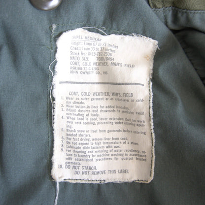 US ARMY 70s M-65 Jacket Gray Liner Size SMALL-REGULAR
