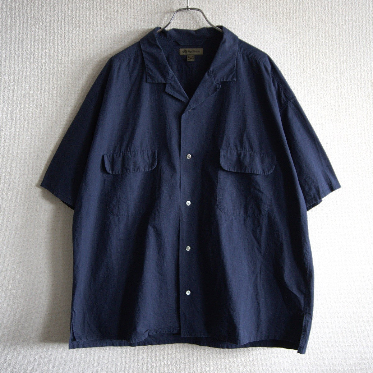 NIGEL CABOURN Cotton Open Collar Shirt Navy Size XXL