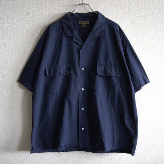 NIGEL CABOURN Cotton Open Collar Shirt Navy Size XXL