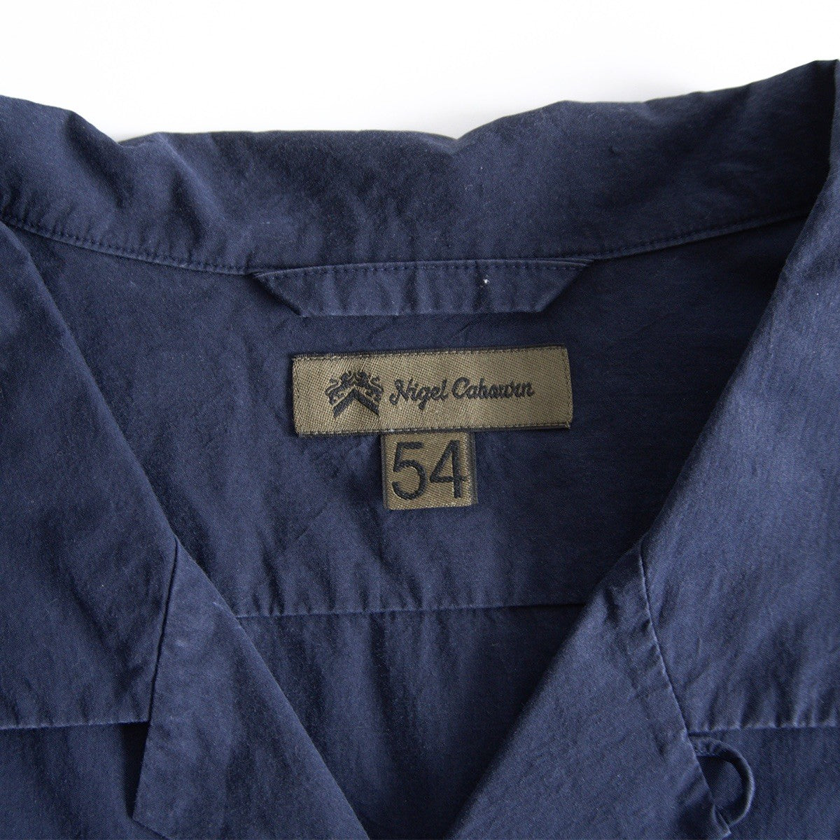 NIGEL CABOURN Cotton Open Collar Shirt Navy Size XXL