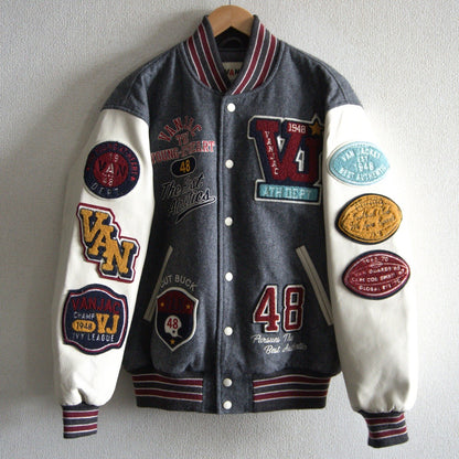 VAN JAC Leather Sleeve Varsity Jacket Size M