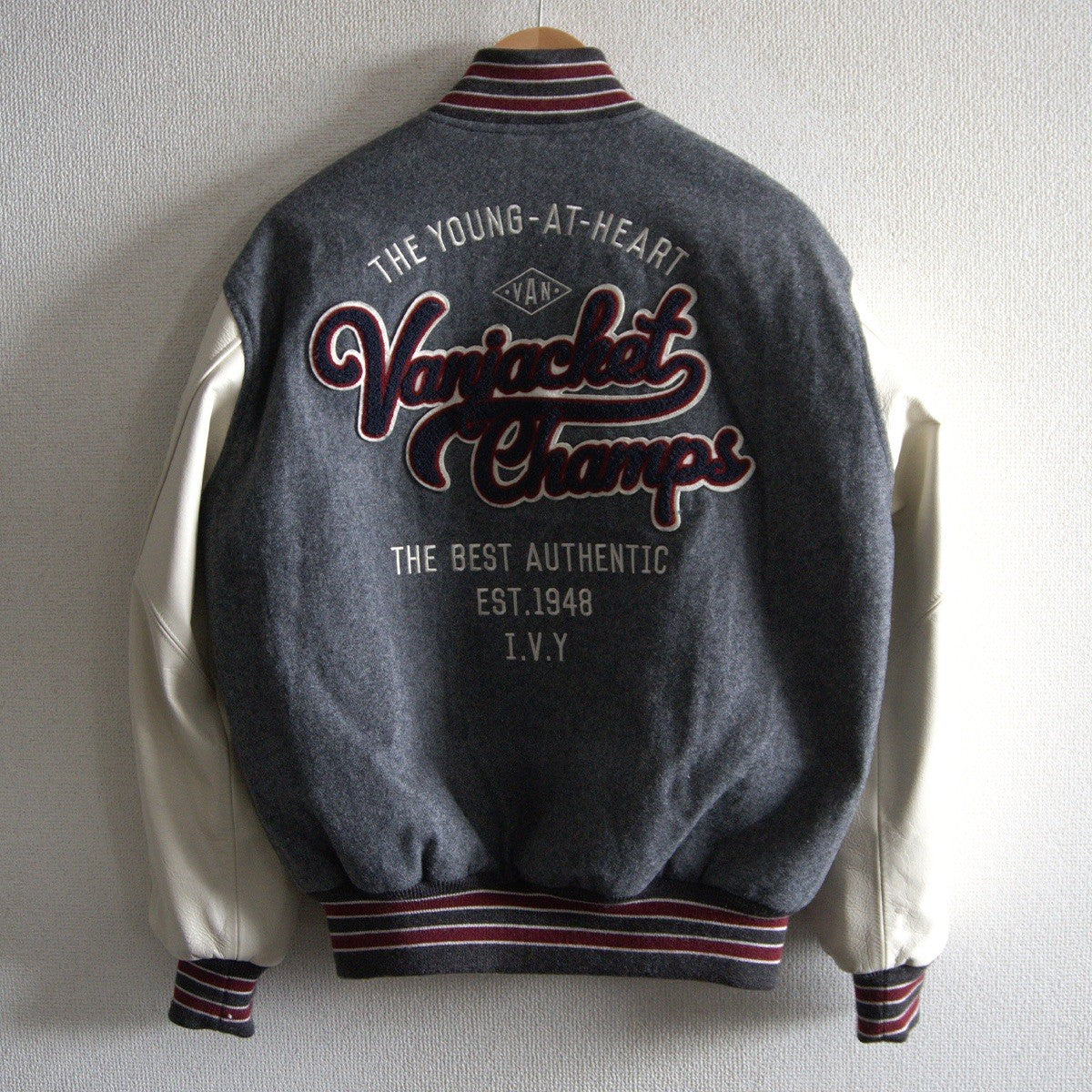 VAN JAC Leather Sleeve Varsity Jacket Size M