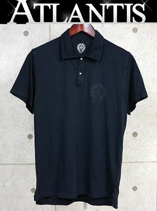 CHROME HEARTS Cross Button Horseshoe Polo Shirt Black Size S