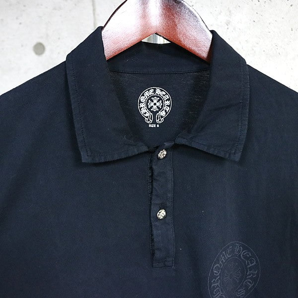 CHROME HEARTS Cross Button Horseshoe Polo Shirt Black Size S
