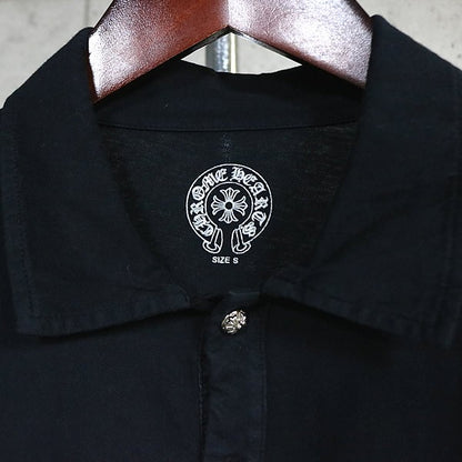 CHROME HEARTS Cross Button Horseshoe Polo Shirt Black Size S