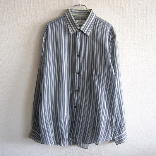 HERMES Sellier Button Stripe Cotton Silk Shirt Size XS