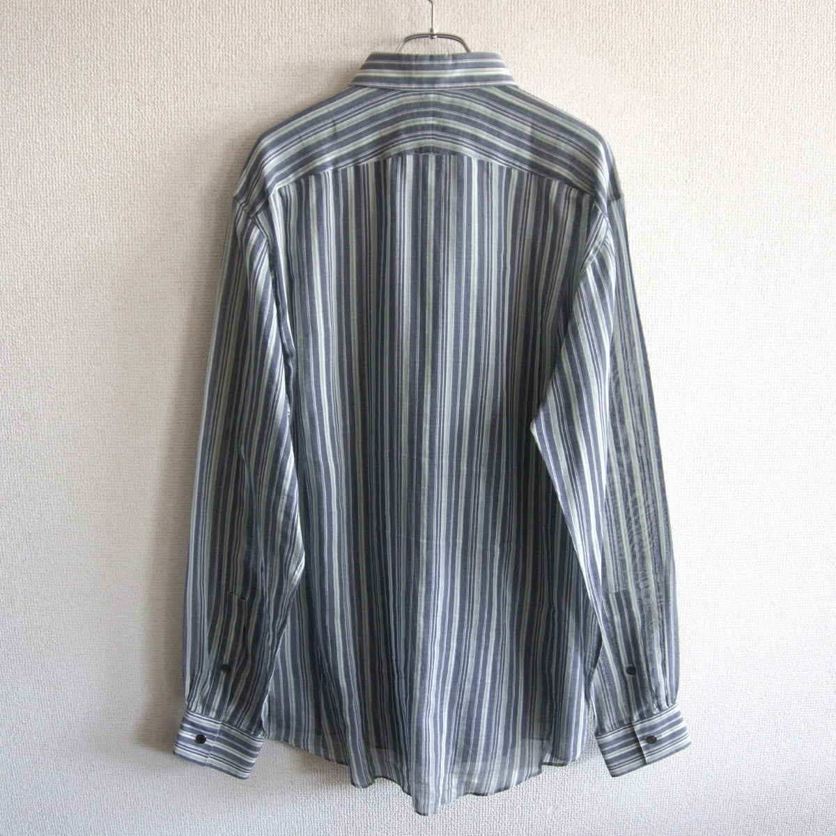 HERMES Sellier Button Stripe Cotton Silk Shirt Size XS