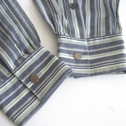HERMES Sellier Button Stripe Cotton Silk Shirt Size XS