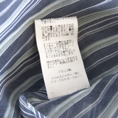 HERMES Sellier Button Stripe Cotton Silk Shirt Size XS