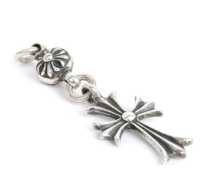 CHROME HEARTS Old Silver 1 Ball Tiny CH Cross Pendant SV925