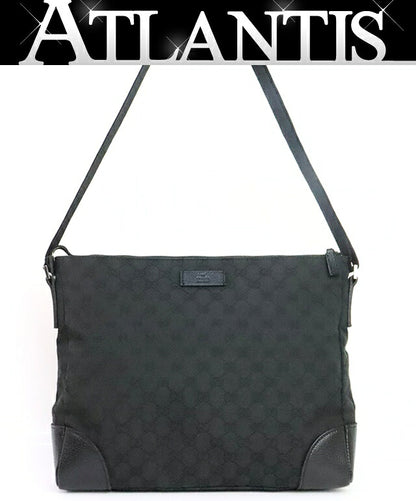 GUCCI GG Canvas Leather Shoulder Bag Black