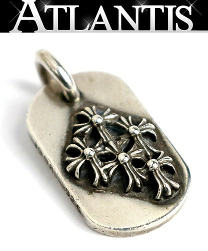 CHROME HEARTS Raised Cemetery Cross Dog Tag Pendant Silver