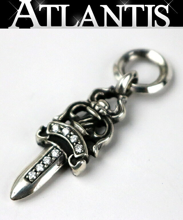 CHROME HEARTS Old #5 Dagger Pave Diamond Pendant 925 Silver