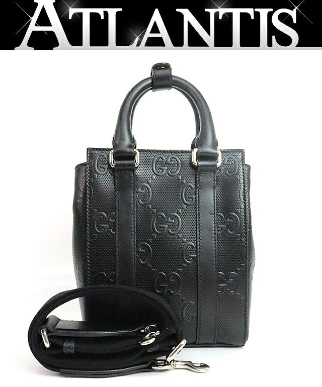 GUCCI GG Embossed Mini Tote Shoulder Bag Leather Black