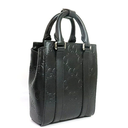 GUCCI GG Embossed Mini Tote Shoulder Bag Leather Black
