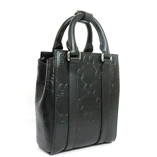 GUCCI GG Embossed Mini Tote Shoulder Bag Leather Black