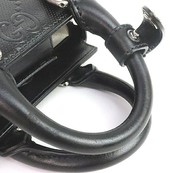 GUCCI GG Embossed Mini Tote Shoulder Bag Leather Black