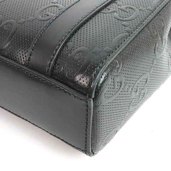 GUCCI GG Embossed Mini Tote Shoulder Bag Leather Black