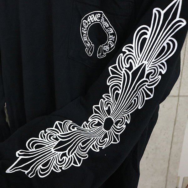 CHROME HEARTS Sleeve Floral Cross Horseshoe Tee Black Size L