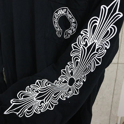 CHROME HEARTS Sleeve Floral Cross Horseshoe Tee Black Size L