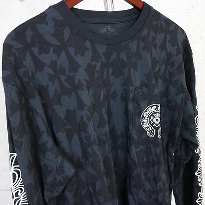 CHROME HEARTS Black CH Cross Floral Sleeve Shirt Size L