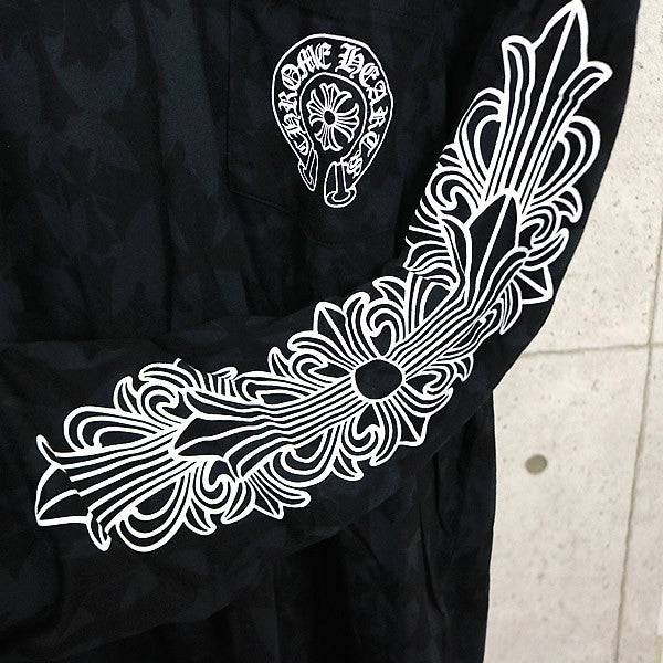 CHROME HEARTS Black CH Cross Floral Sleeve Shirt Size L