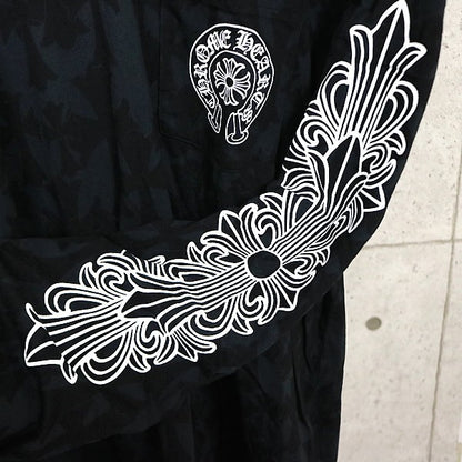 CHROME HEARTS Black CH Cross Floral Sleeve Shirt Size L