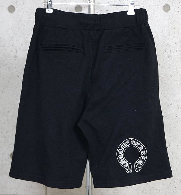 CHROME HEARTS T-Bar Horseshoe Print Shorts Black Sweatshirt Size M