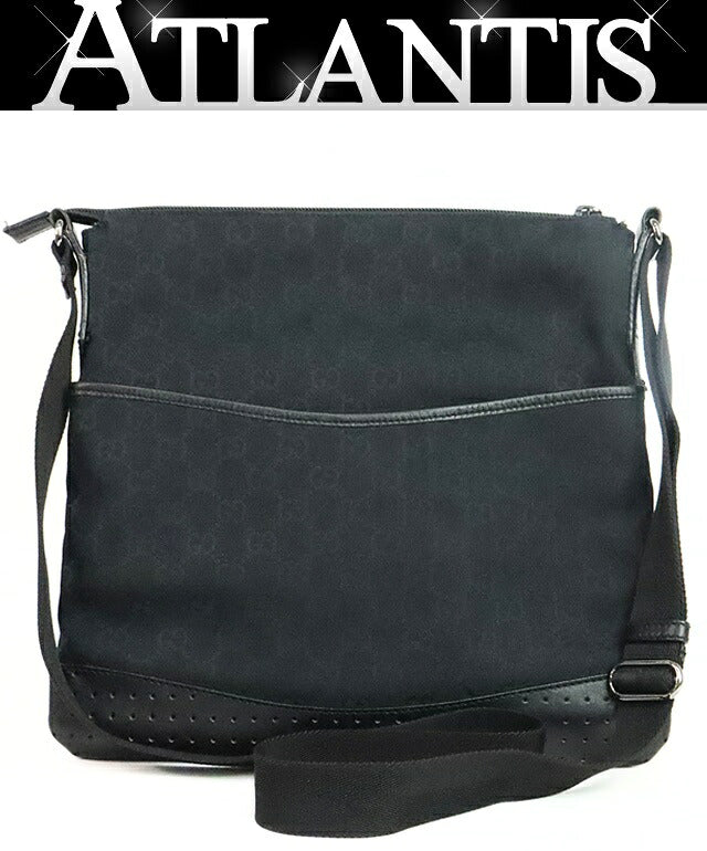 GUCCI GG Canvas Leather Shoulder Bag Black