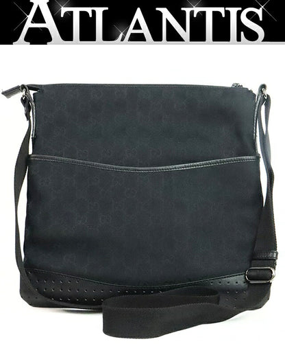 GUCCI GG Canvas Leather Shoulder Bag Black