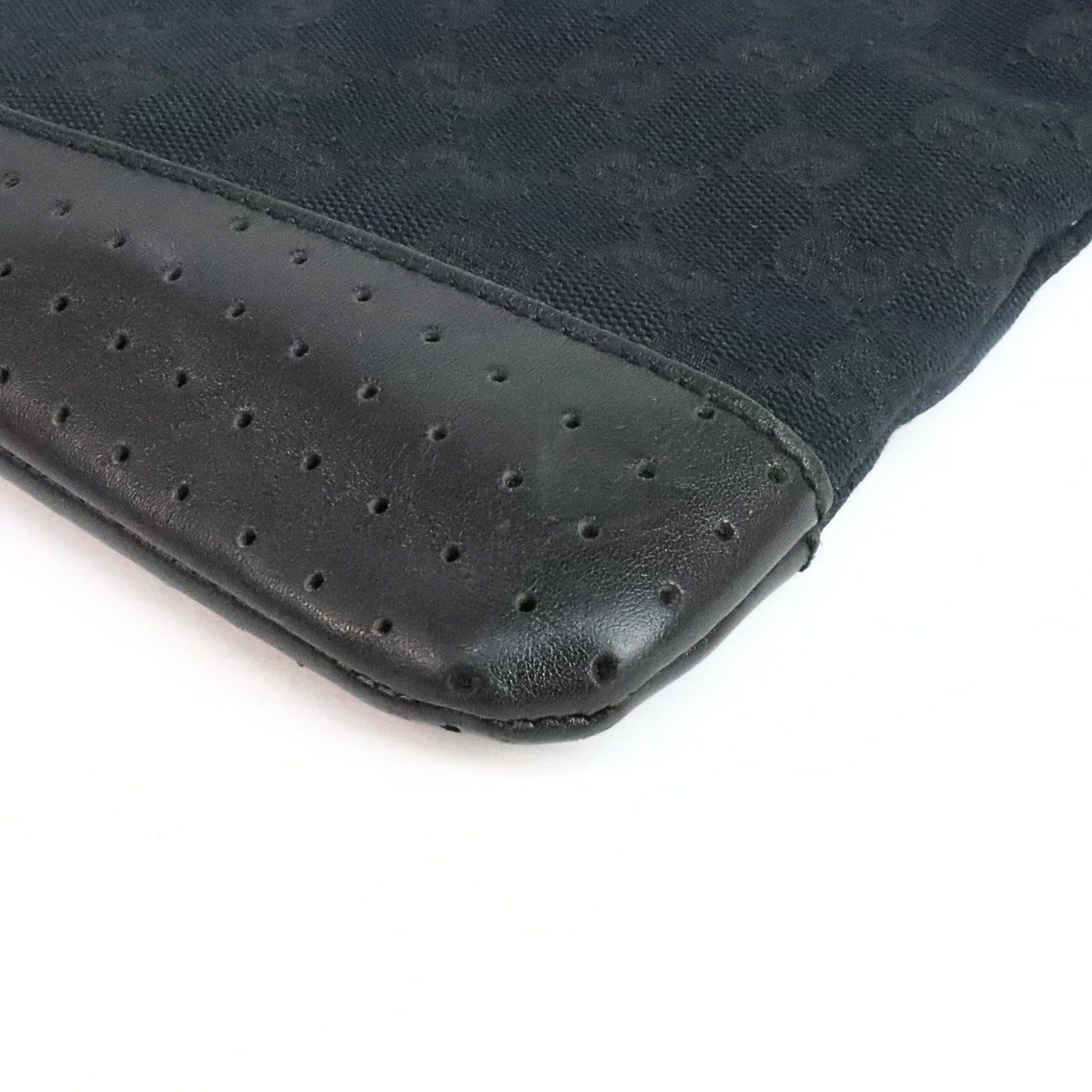 GUCCI GG Canvas Leather Shoulder Bag Black