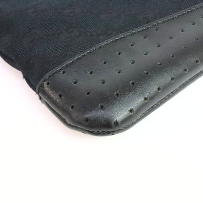 GUCCI GG Canvas Leather Shoulder Bag Black