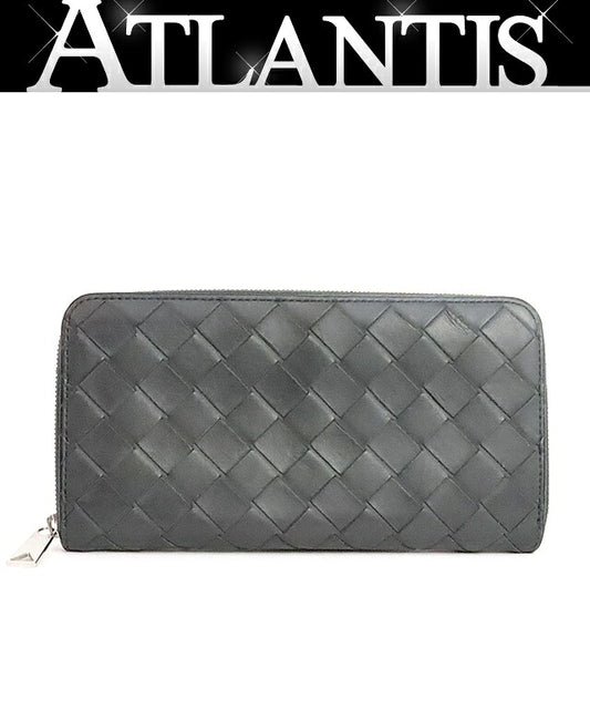 BOTTEGA VENETA Intrecciato Calfskin Zip Wallet Black/Blue