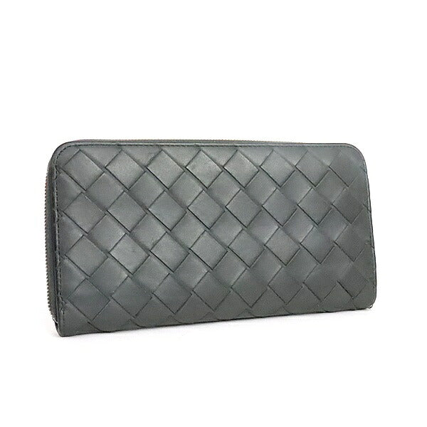 BOTTEGA VENETA Intrecciato Calfskin Zip Wallet Black/Blue