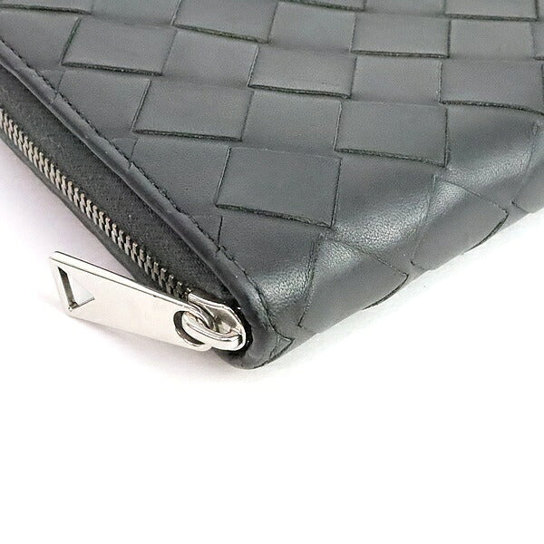 BOTTEGA VENETA Intrecciato Calfskin Zip Wallet Black/Blue