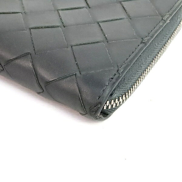 BOTTEGA VENETA Intrecciato Calfskin Zip Wallet Black/Blue