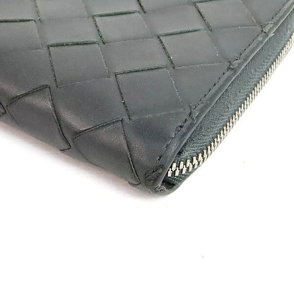 BOTTEGA VENETA Intrecciato Calfskin Zip Wallet Black/Blue