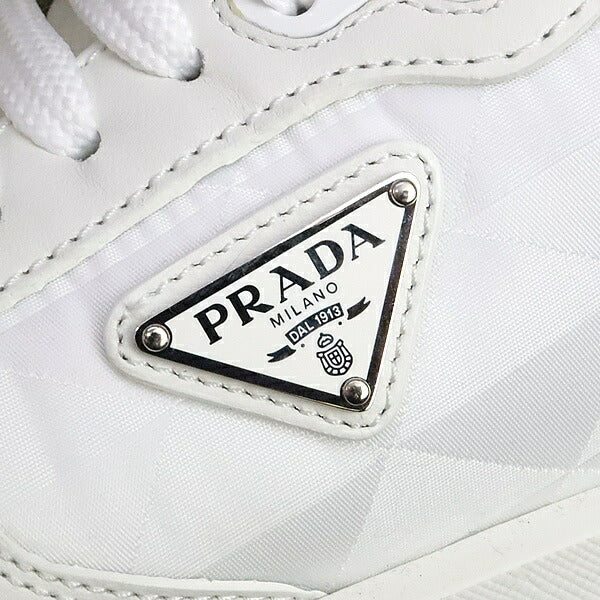 PRADA Triangle Logo Nylon Leather Sneakers White Size 37