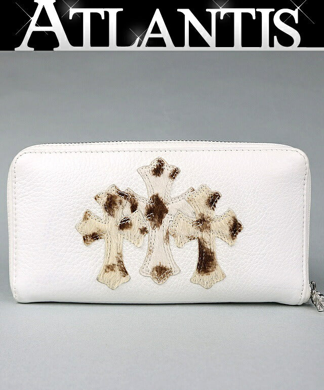 CHROME HEARTS REC F ZIP #2 3 Cemetery Cross Wallet White