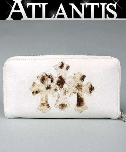 CHROME HEARTS REC F ZIP #2 3 Cemetery Cross Wallet White