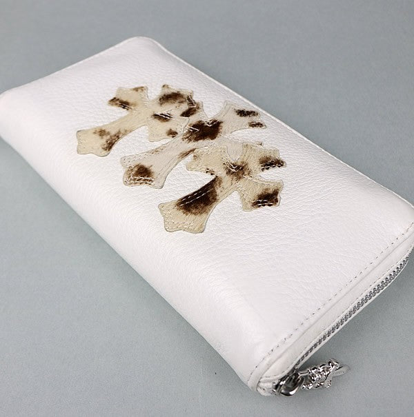 CHROME HEARTS REC F ZIP #2 3 Cemetery Cross Wallet White