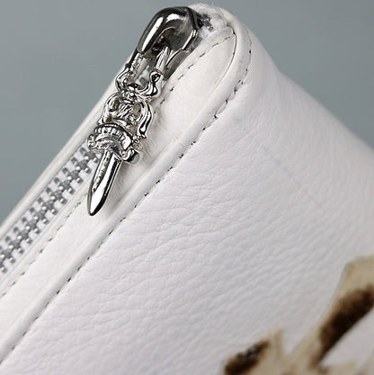 CHROME HEARTS REC F ZIP #2 3 Cemetery Cross Wallet White